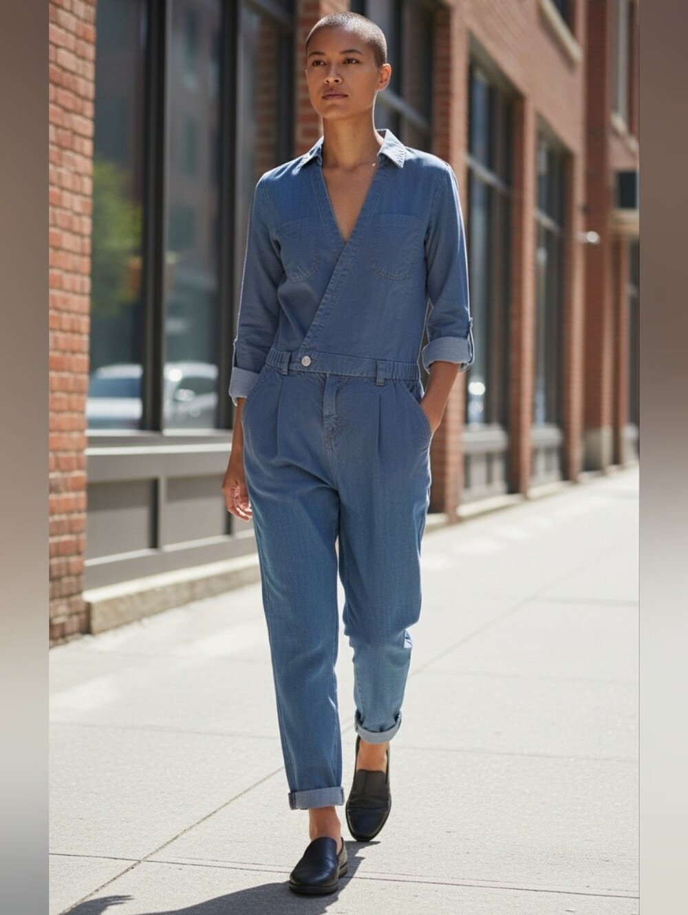 bebe NWT Blue Roll Up Sleeve Wrap-Front Jumpsuit Elastic Waist Misses Size 00